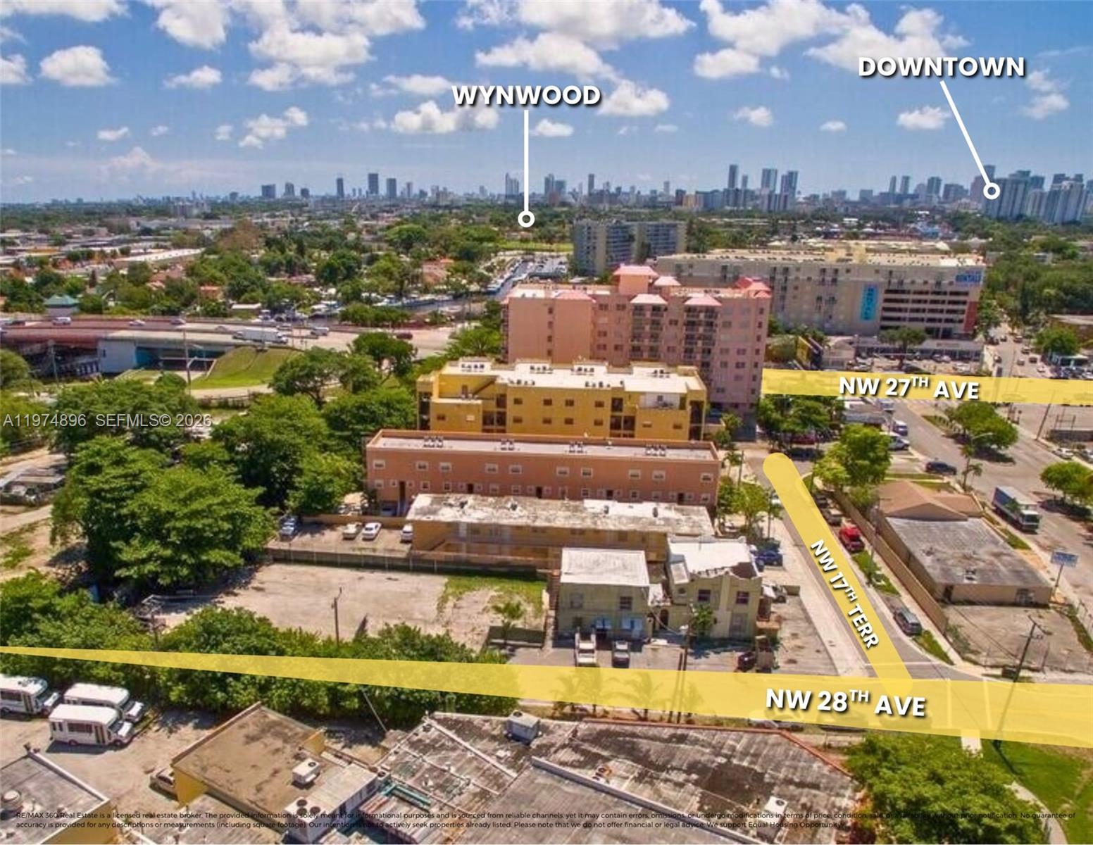 This aerial view shows a multi-story apartment complex near a street intersection in Miami — 2765 NW 17th Ter, Miami FL 33125, MIAMI, FL