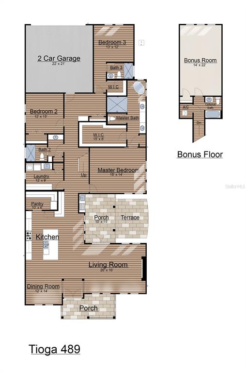 This floor plan shows a house layout with a main level and a bonus floor — 1062 SW 135TH DRIVE, NEWBERRY, FL