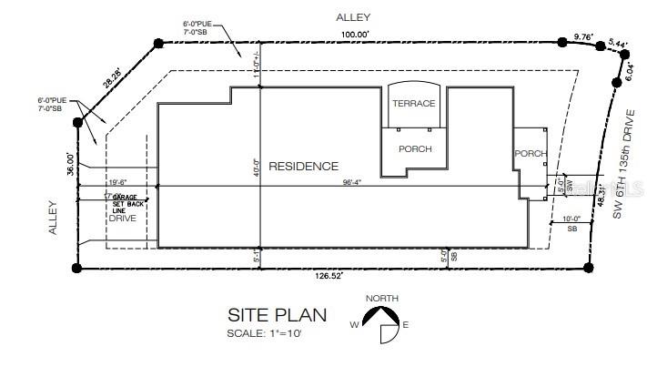 This is a site plan showing the footprint of a residence on a lot — 1062 SW 135TH DRIVE, NEWBERRY, FL