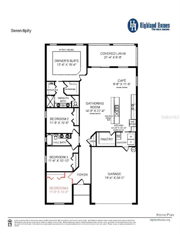 This is a floor plan for a single-story home featuring four bedrooms and a garage — 1303 MOTTLED DUCK LANE, LAKELAND, FL