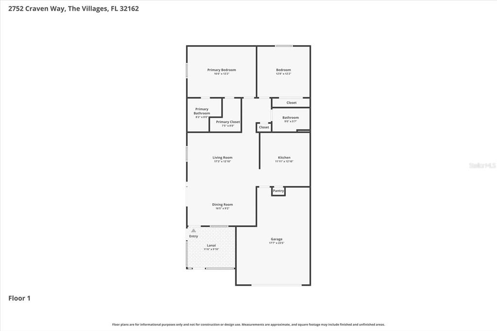 This is a floor plan for a single-story residential home — 2752 CRAVEN WAY, THE VILLAGES, FL