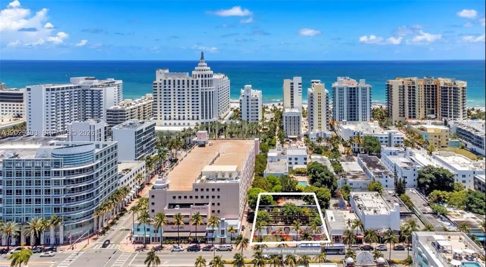 An aerial view shows a vacant lot marked with a white outline in a city — 1543 Washington Ave, Miami Beach FL 33139, MIAMI BEACH, FL