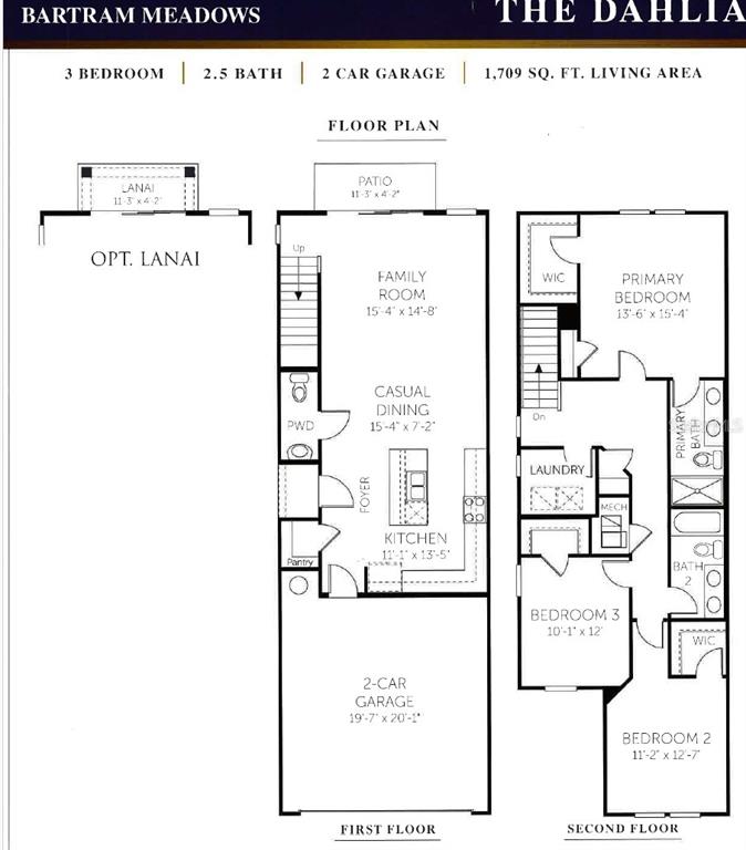 This floor plan shows the first and second levels of a three-bedroom, 2.5-bath residential home — 15010 CATTERICK COURT, JACKSONVILLE, FL