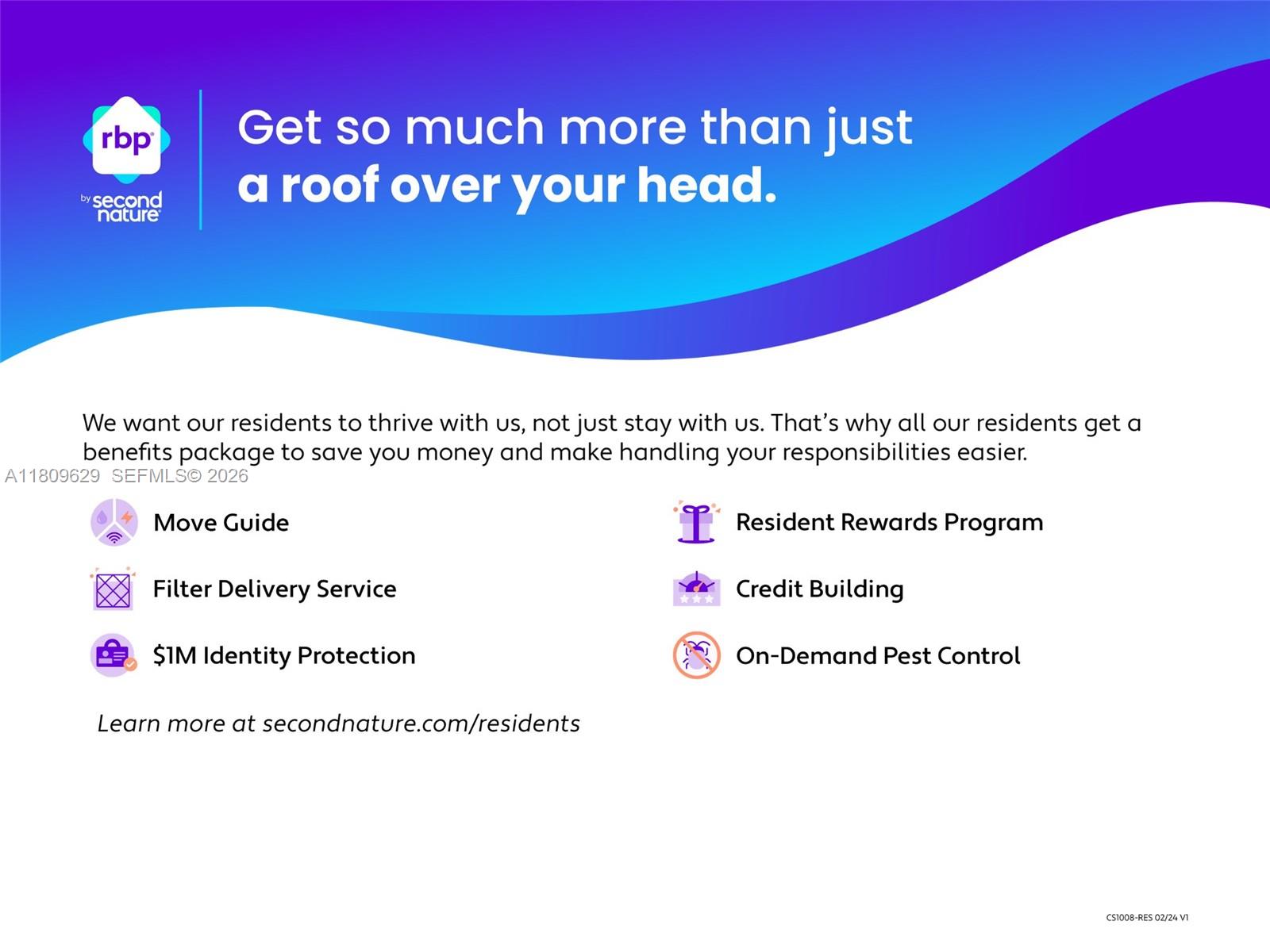 This informational graphic outlines the benefits package provided to residents by Second Nature — 201 Knollwood Dr, Key Biscayne FL 33149, KEY BISCAYNE, FL