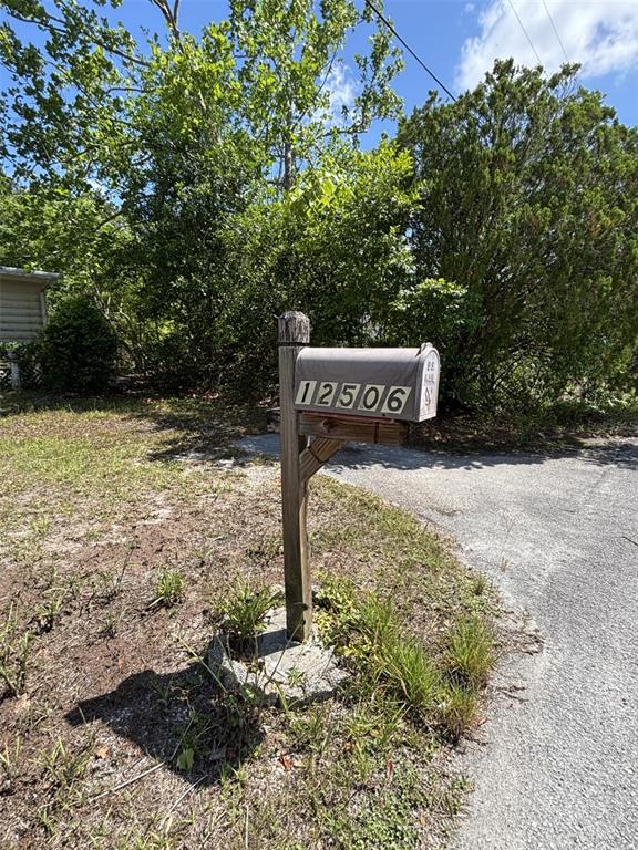 A gray mailbox with the number 12506 stands on a wooden post near a driveway — 12506 WALTON AVENUE, NEW PORT RICHEY, FL