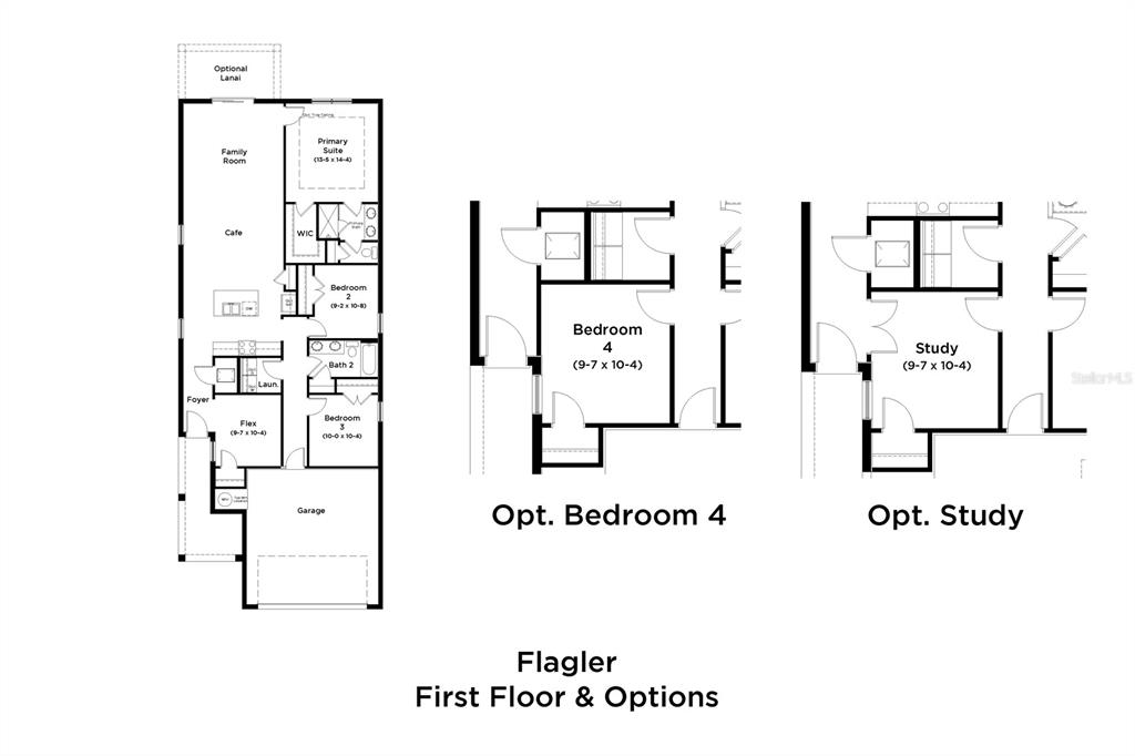 This floor plan shows the layout and optional room configurations for a single-story home — 420 LIBERTY BEND, HAINES CITY, FL