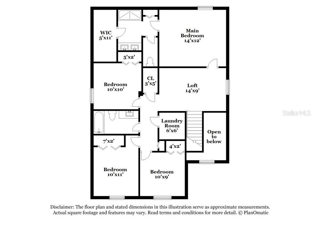 This is a floor plan of a residential second story featuring four bedrooms and a loft — 17932 BLISSFUL STARS DRIVE, LUTZ, FL
