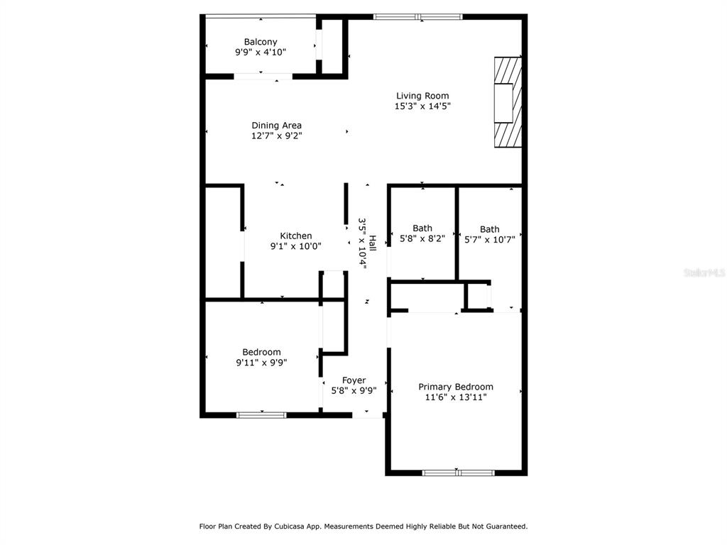 This is a floor plan for a two-bedroom, two-bathroom apartment with a balcony — 6400 NW 106TH PLACE UNIT 20, ALACHUA, FL
