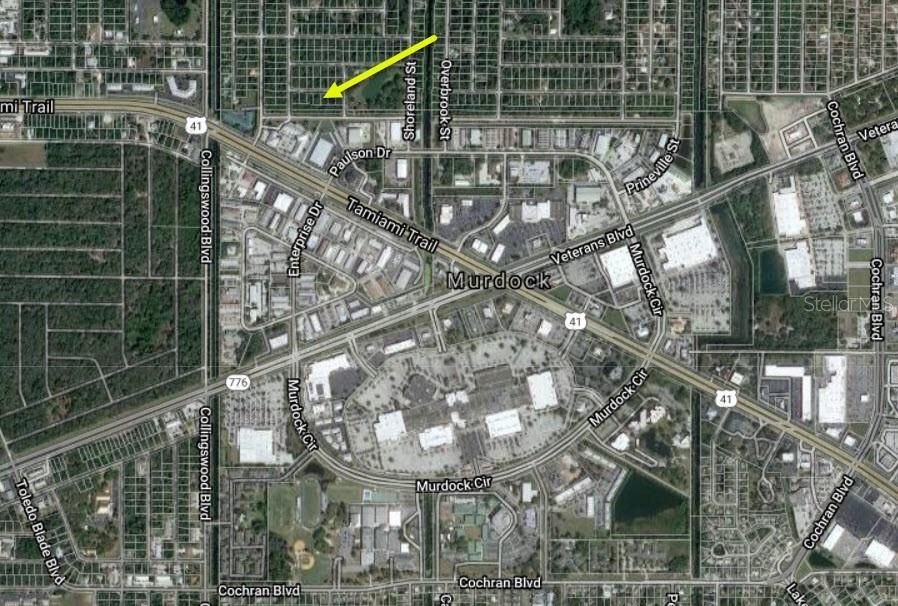 This is an aerial map view of the Murdock area in Port Charlotte, Florida — 18113 LUSCAR AVENUE, PORT CHARLOTTE, FL