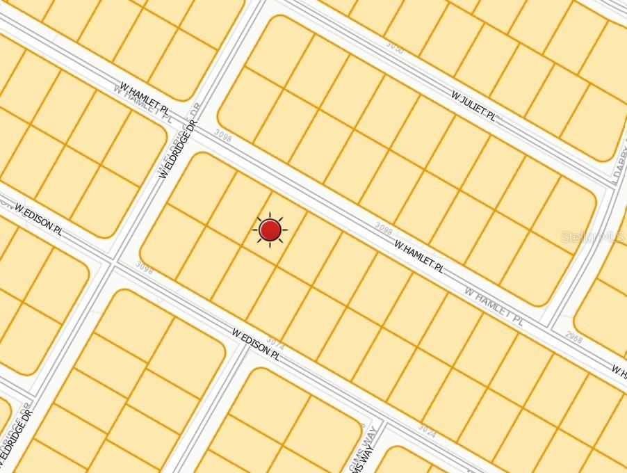 This is a map showing a residential neighborhood with a red marker on a lot — 3054 W HAMLET PLACE, CITRUS SPRINGS, FL