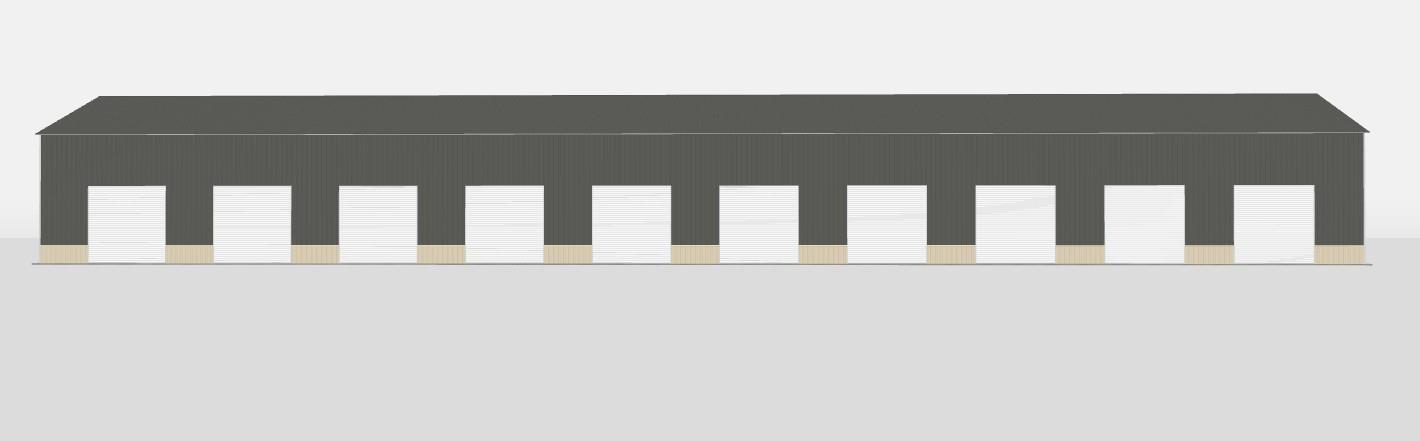 This is a rendering of a long, single-story storage building with ten white roll-up doors — 1922 NE Palm Bay Road, Palm Bay FL 32905, PALM BAY, FL