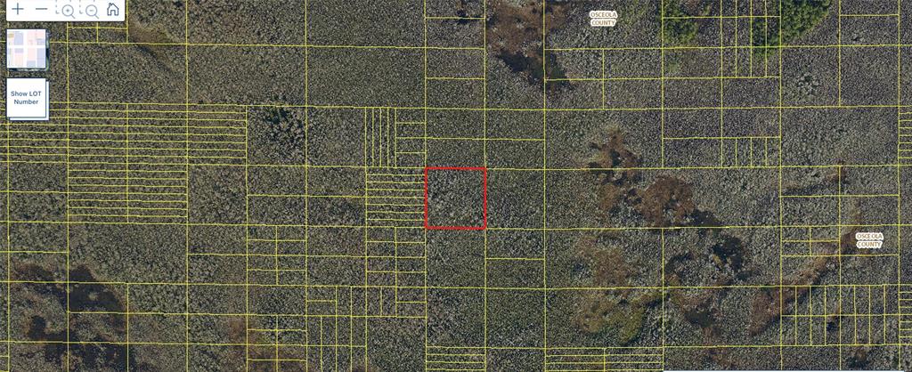 This image is a map showing a large, rectangular property outlined in red — HOLOPAW GROVES ROAD Lot 99 & 100, ST CLOUD, FL