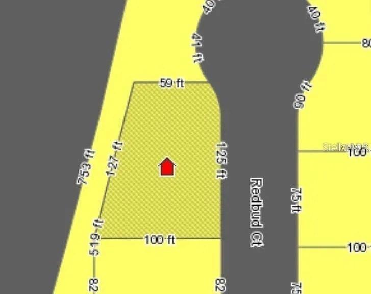 This is a property map showing the dimensions and layout of a residential lot — 13 REDBUD COURT, PLACIDA, FL