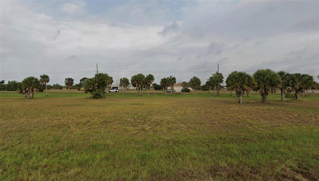 A wide, grassy vacant lot features scattered palm trees under a cloudy sky — 13 REDBUD COURT, PLACIDA, FL