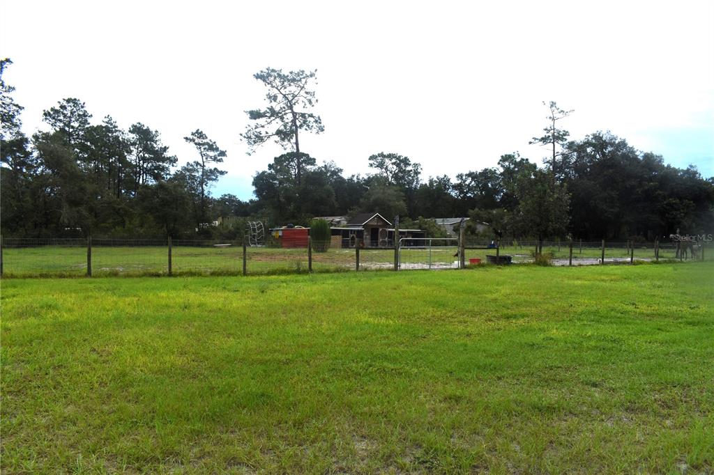 A fenced grassy pasture leads to a small outbuilding surrounded by trees — 15355 SW 85TH AVENUE, DUNNELLON, FL