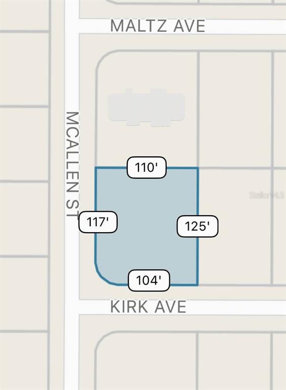 This is a map showing the property lines and dimensions of a corner residential lot — 12204 KIRK AVENUE, PORT CHARLOTTE, FL