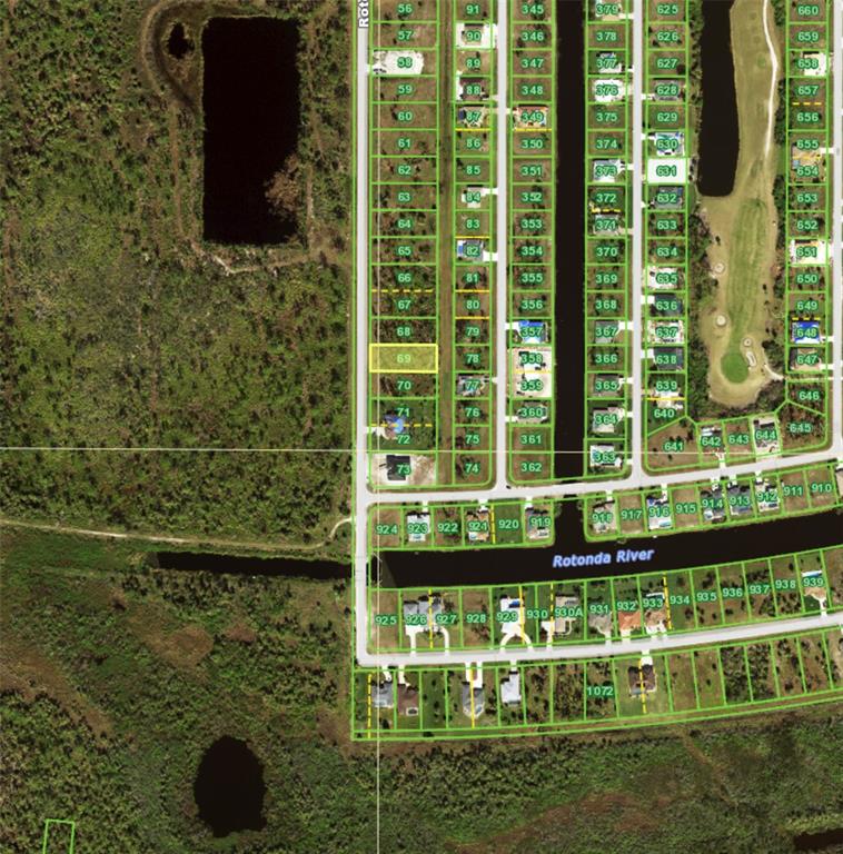 This is a map showing residential property lots and a river in a suburban neighborhood — 283 ROTONDA BOULEVARD S, ROTONDA WEST, FL