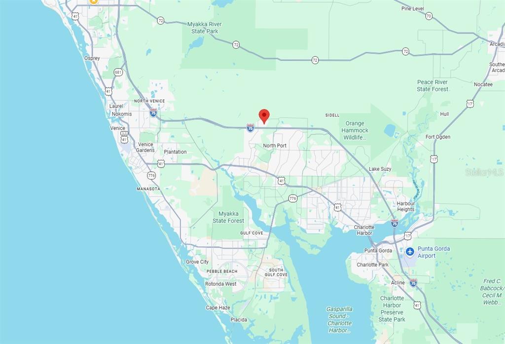 This is a map showing the location of a property in North Port, Florida — Lot 14 BLUERY AVENUE, NORTH PORT, FL