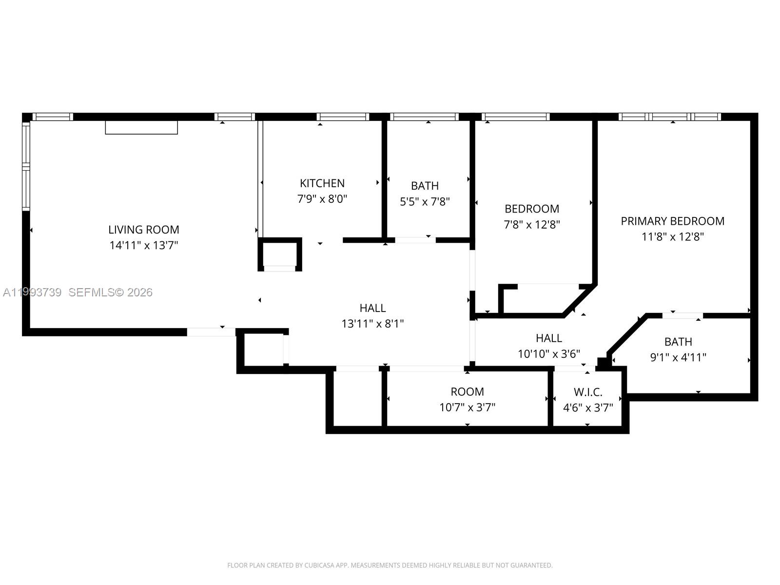 This is a floor plan showing the layout of a one-bedroom apartment — 600 Euclid Ave # 4B, Miami Beach FL 33139, MIAMI BEACH, FL
