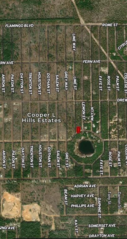 This is an aerial map of a residential area with a small lake — LOT 23 TWIN LAKES BOULEVARD, INTERLACHEN, FL