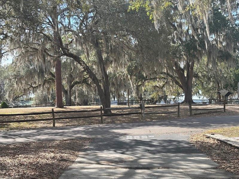 A paved path leads toward a wooden fence and large trees draped in Spanish moss — 25287 NE 139TH LANE UNIT 286, SALT SPRINGS, FL