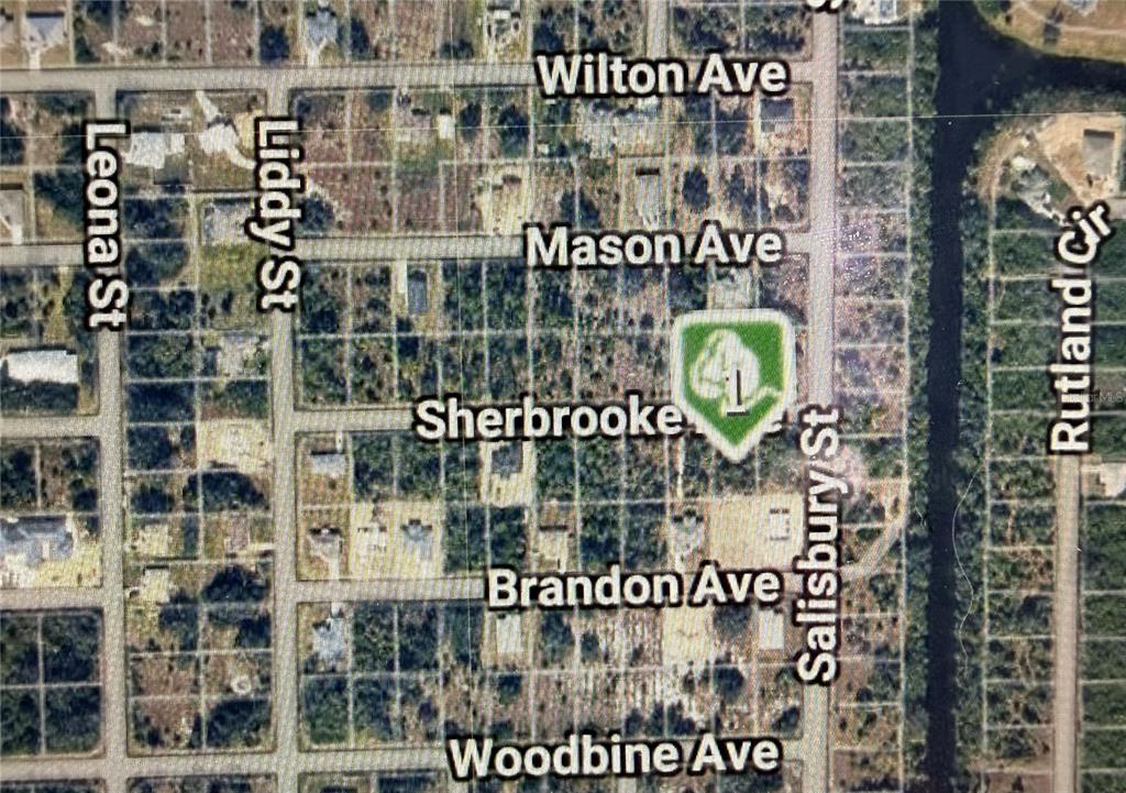 This is an aerial map showing street names and a property location marker — 19225 SHERBROOKE AVENUE, PORT CHARLOTTE, FL