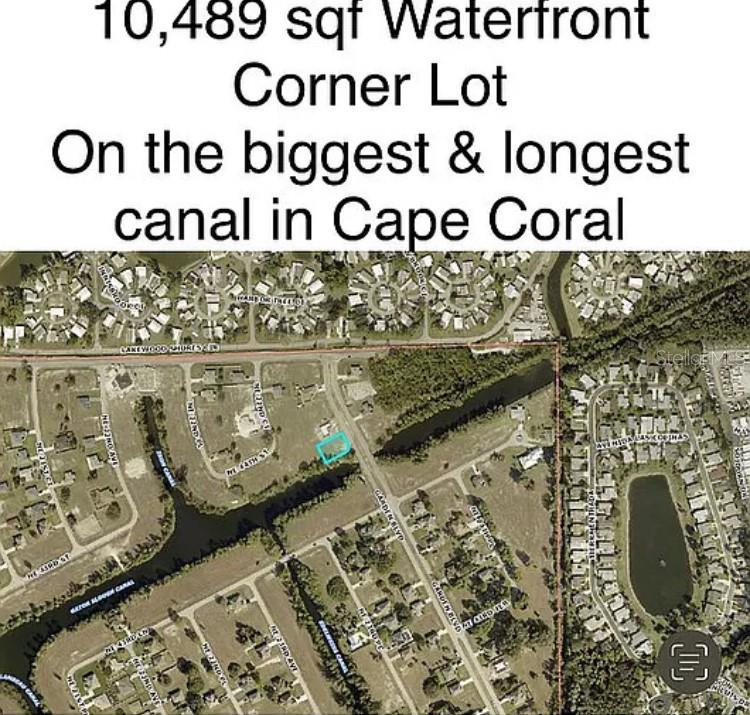An aerial map shows a highlighted rectangular lot located on a canal in Cape Coral — 4402 GARDEN BOULEVARD, CAPE CORAL, FL