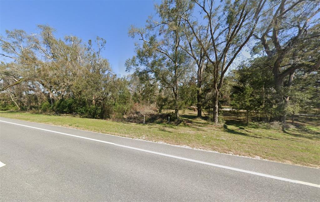 A paved road runs alongside a wooded, grassy lot under a clear blue sky — 4145 E US HWY 27, MAYO, FL