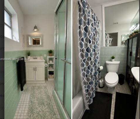 A split-view image shows a bathroom with a vanity, shower, and toilet with green tiles — 5804 SW 35th St # 0, Miami FL 33155, MIAMI, FL