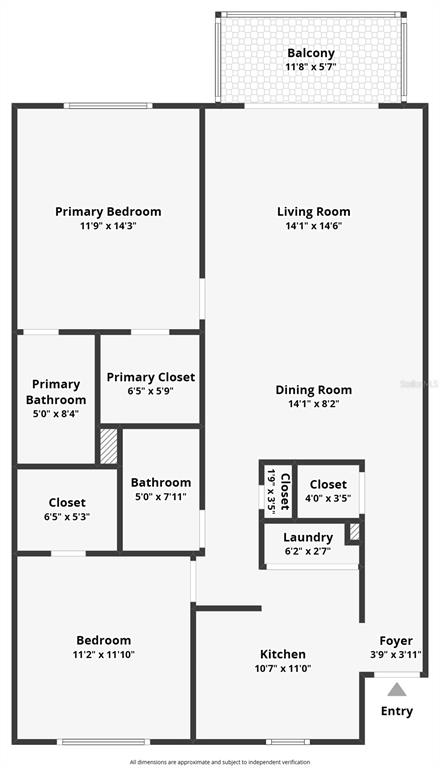 This is a floor plan of a two-bedroom apartment with a balcony and laundry area — 5920 80TH STREET N UNIT 406, ST PETERSBURG, FL