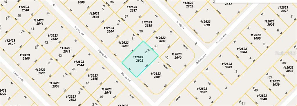 This is a map showing property lot lines and parcel numbers in a residential neighborhood — BIGNAY ROAD, NORTH PORT, FL