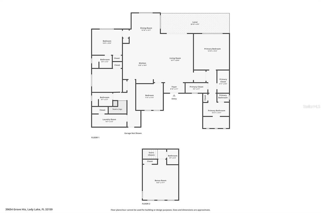This is a floor plan showing the layout of a two-story residential home — 39654 GROVE HEIGHTS, LADY LAKE, FL