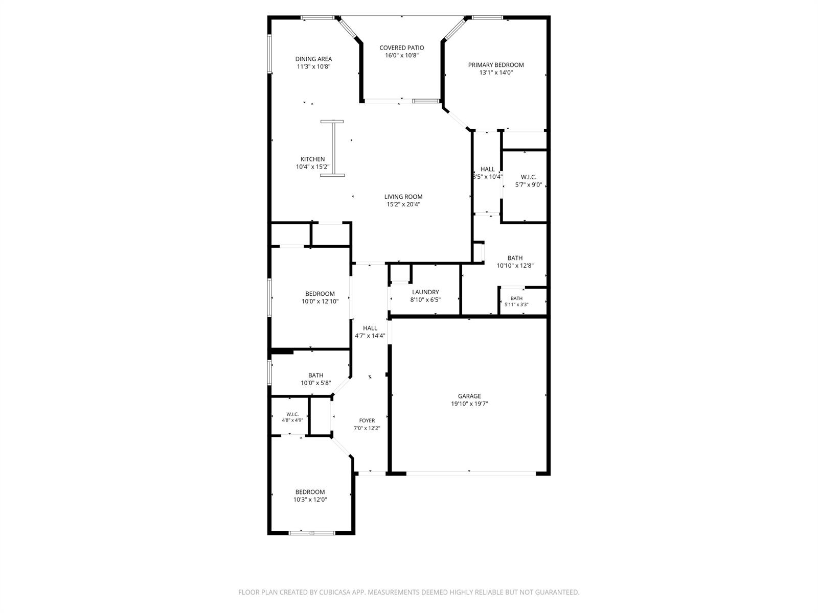 This is a floor plan showing a three-bedroom home with a garage and covered patio — 6087 Scott Story Way, Vero Beach FL 32967, VERO BEACH, FL
