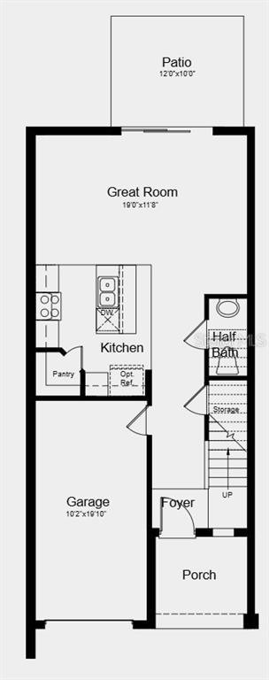 This is a floor plan of a ground-level home featuring a garage, kitchen, and patio — 10794 ECLIPSE STREET, SARASOTA, FL