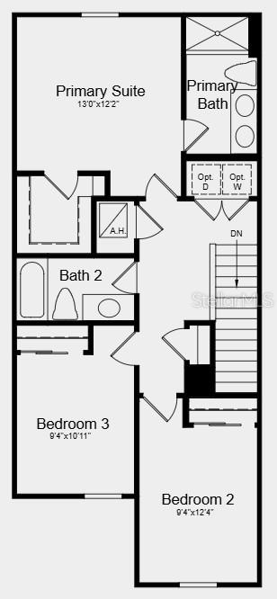 This is a floor plan of a residential second floor featuring three bedrooms and two bathrooms — 10794 ECLIPSE STREET, SARASOTA, FL