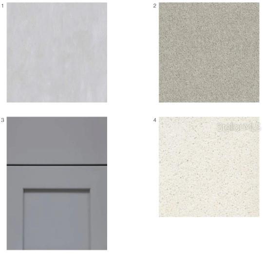 This image displays a collage of four material samples, including cabinetry and countertop finishes — 10794 ECLIPSE STREET, SARASOTA, FL