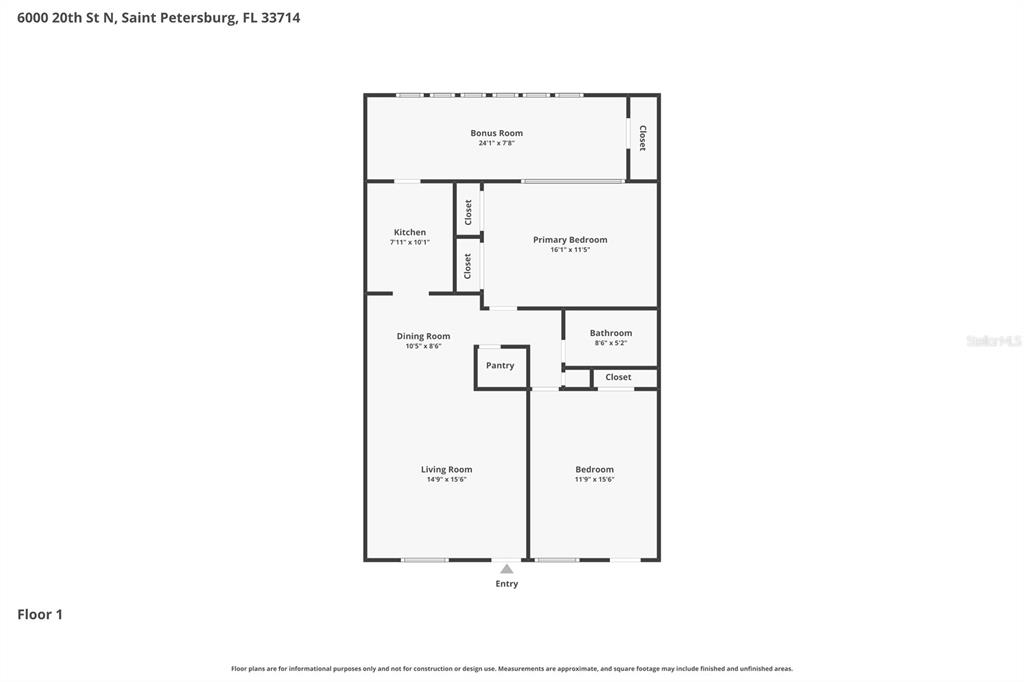 This is a floor plan showing the layout of a single-story residential home — 6000 20TH STREET N UNIT 144, ST PETERSBURG, FL