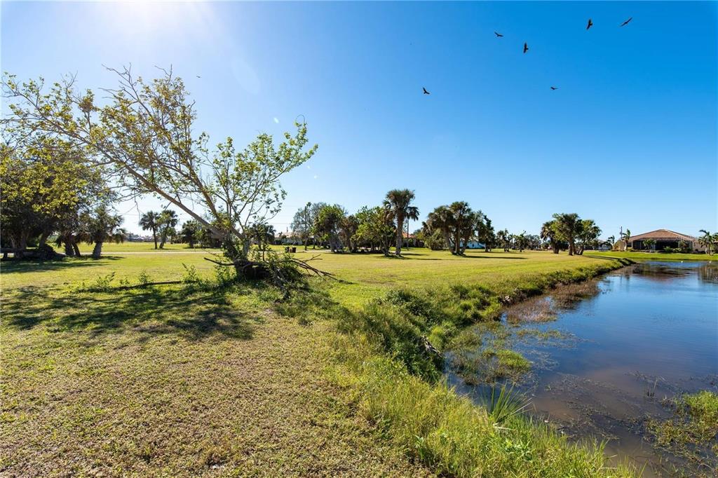 A grassy lot with scattered trees and a small pond under a clear blue sky — 17207 MINT LANE, PUNTA GORDA, FL