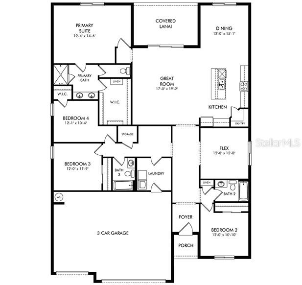 This is a floor plan for a single-story house featuring four bedrooms and a garage — 10506 ABUNDANCE GROVE WAY, PARRISH, FL