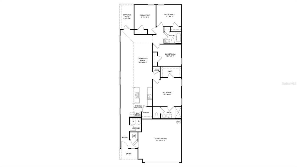 This is a floor plan for a single-story home with four bedrooms and a garage — 16 FLAGSTICK LANE, BUNNELL, FL