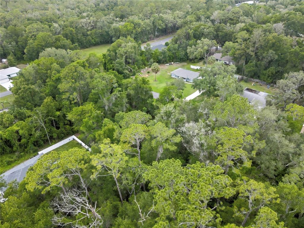 An aerial view shows a residential property surrounded by dense trees and green lawns — 1048 W MAXIMILIAN PLACE, CITRUS SPRINGS, FL