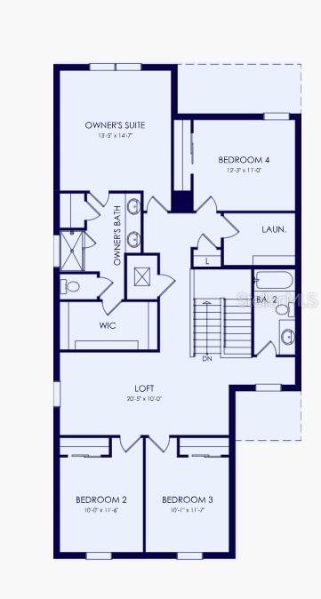 This is a floor plan of a house's second level featuring four bedrooms and a loft — 759 BALLEBY TRAIL, BRADENTON, FL
