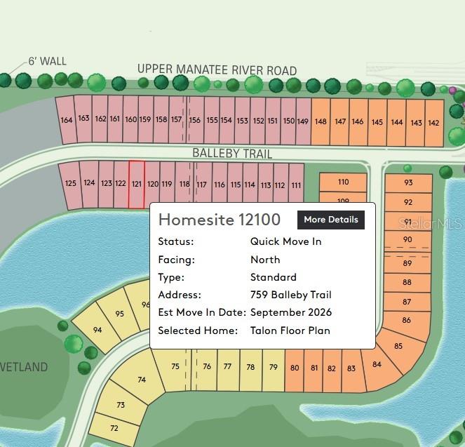This is a site map showing the layout of residential lots in a housing development — 759 BALLEBY TRAIL, BRADENTON, FL