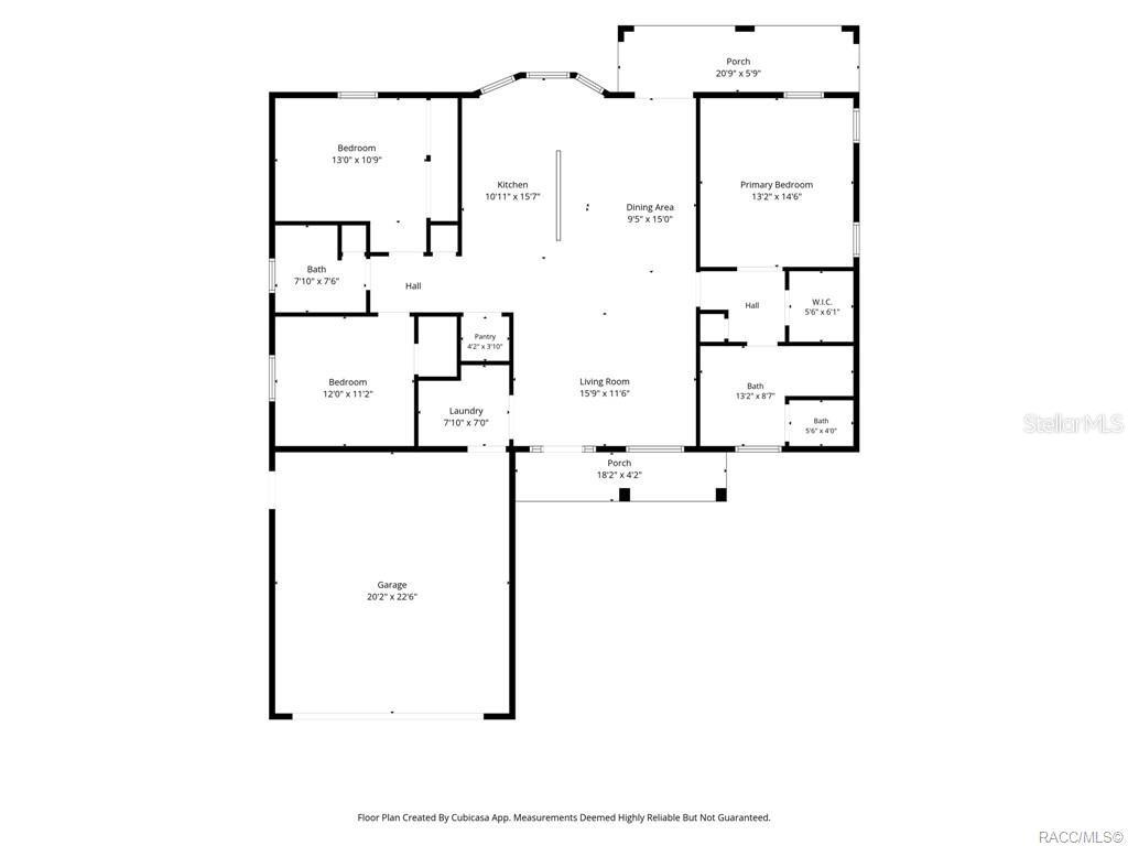 This is a floor plan for a house featuring three bedrooms, two porches, and a garage — 4452 E REJOICE STREET, INVERNESS, FL