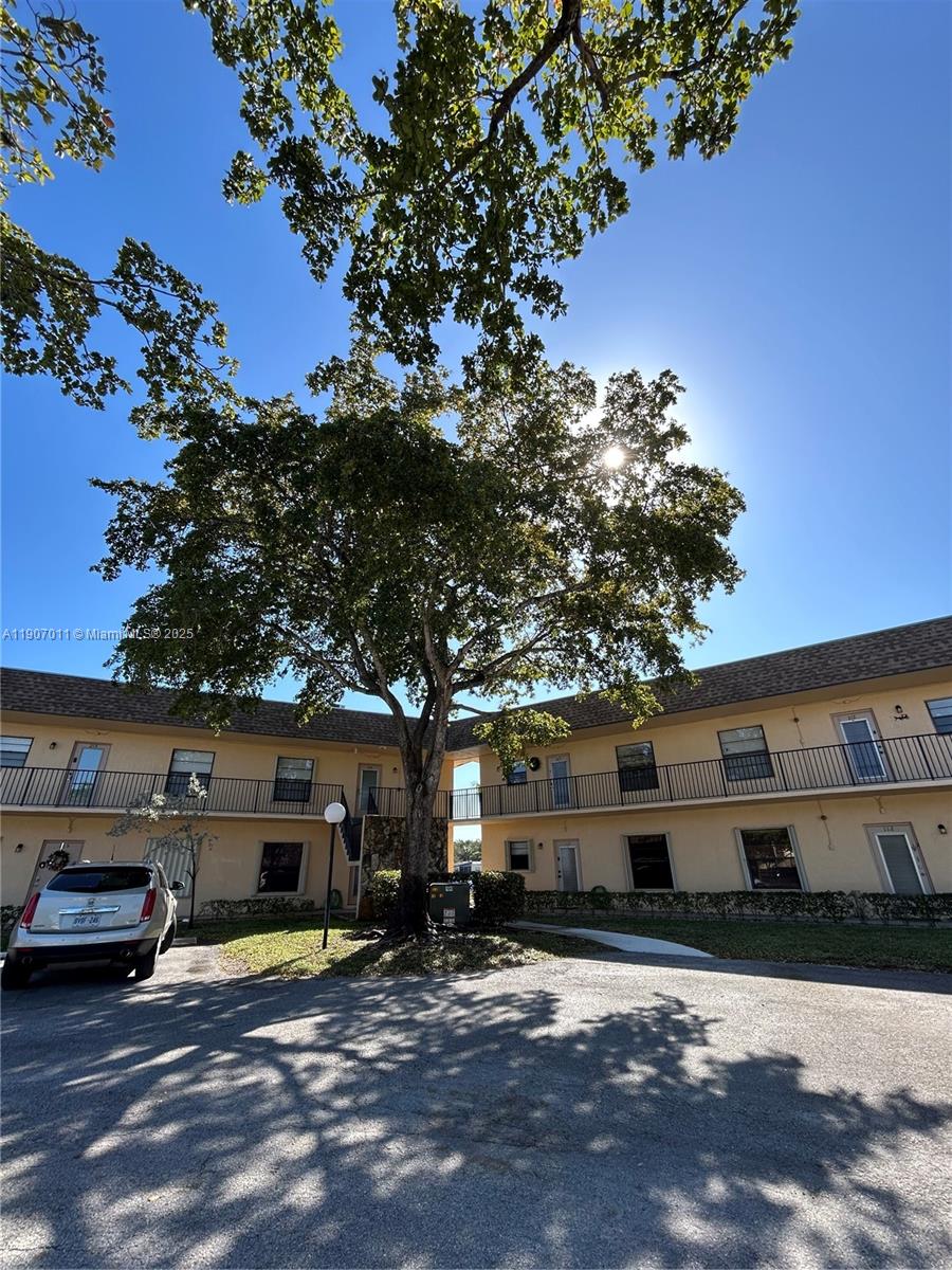 A two-story apartment building features a large tree in the center of the parking lot — 200 Berkley Rd # 113, Hollywood FL 33024, HOLLYWOOD, FL