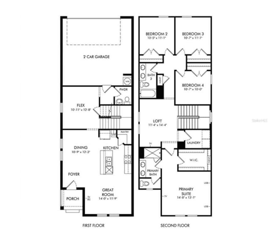 This floor plan shows a two-story home with a garage, four bedrooms, and a loft — 4704 HOMESTEAD TRAIL, ST CLOUD, FL