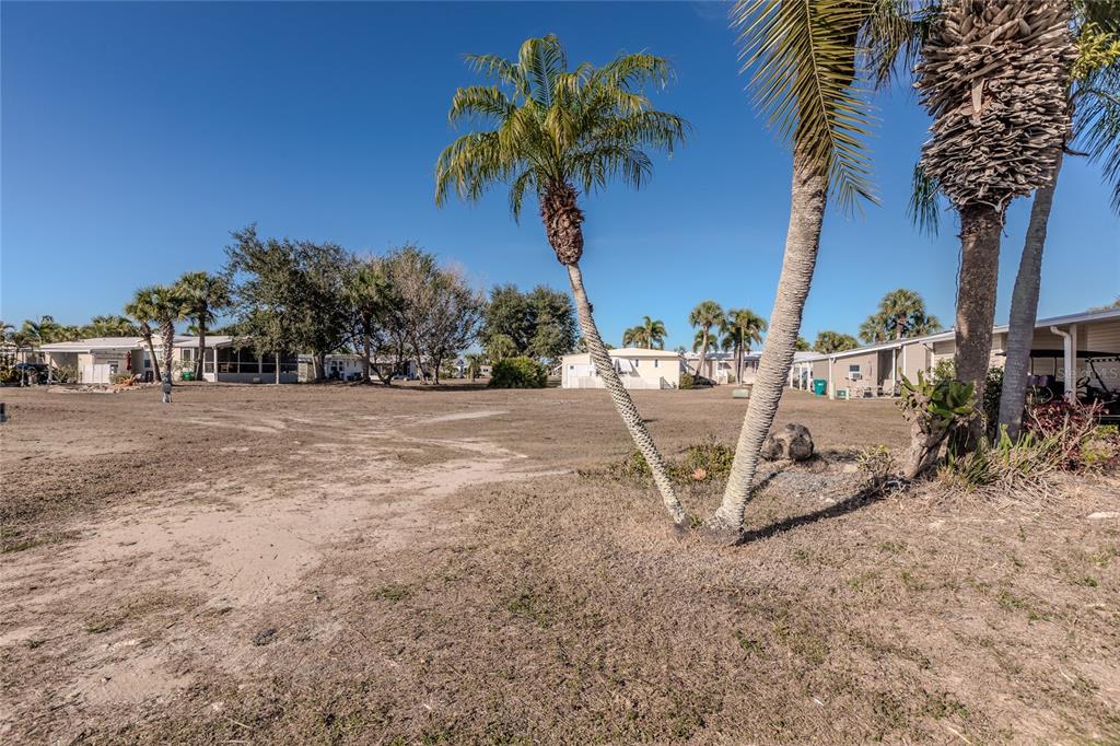 A vacant, grassy lot with palm trees sits in front of several mobile homes — 2100 KINGS HIGHWAY UNIT 1092, PORT CHARLOTTE, FL