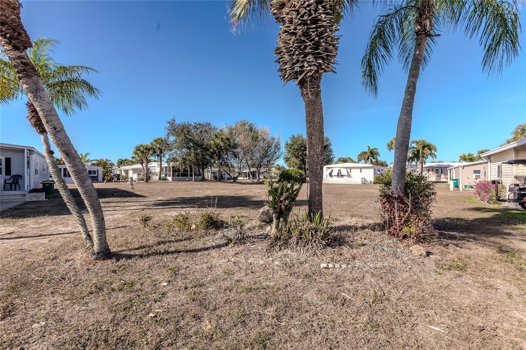 A grassy lot with palm trees is situated between several mobile homes under a blue sky — 2100 KINGS HIGHWAY UNIT 1092, PORT CHARLOTTE, FL