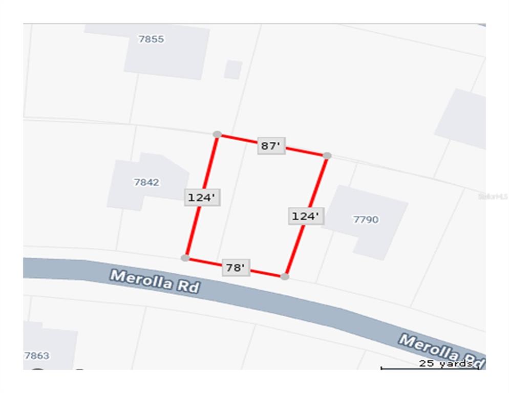 This map shows the property lines and dimensions of a residential lot on Merolla Road — MEROLLA ROAD, NORTH PORT, FL
