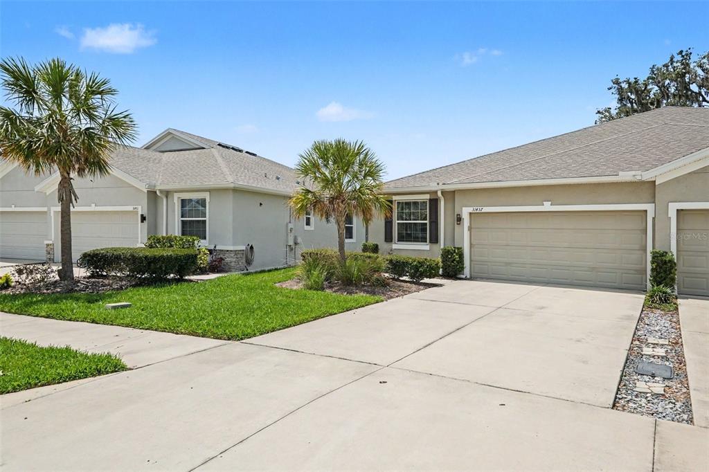 A view of the exterior of two adjacent suburban homes with attached garages and driveways — 31457 MANGO FADE WAY, SAN ANTONIO, FL